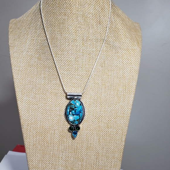 Turquoise necklace, 925 silver copper turquoise diopside chrome pendant necklace - Picture 13 of 13